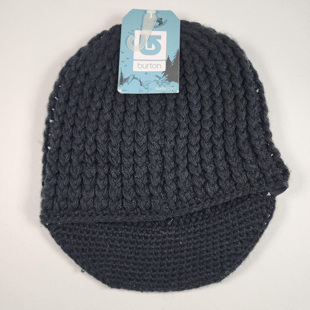 Burton Beanie Hat Mens One Size Black Knit Visor Ski Acrylic Winter Snow Warm